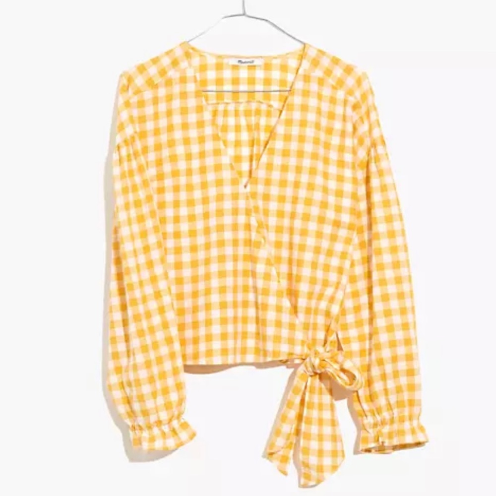 NWT- large Madewell yellow gingham sash top